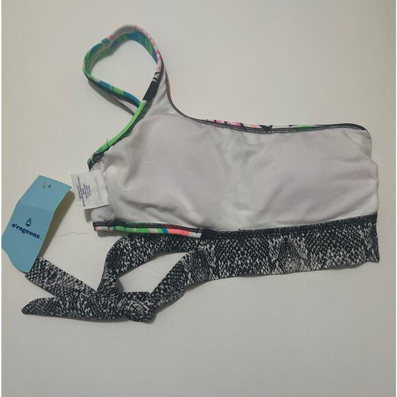 O'rageous One Shoulder Side Tie Black Multicolor Bikini Top NWT Juniors Size S - Picture 3 of 5